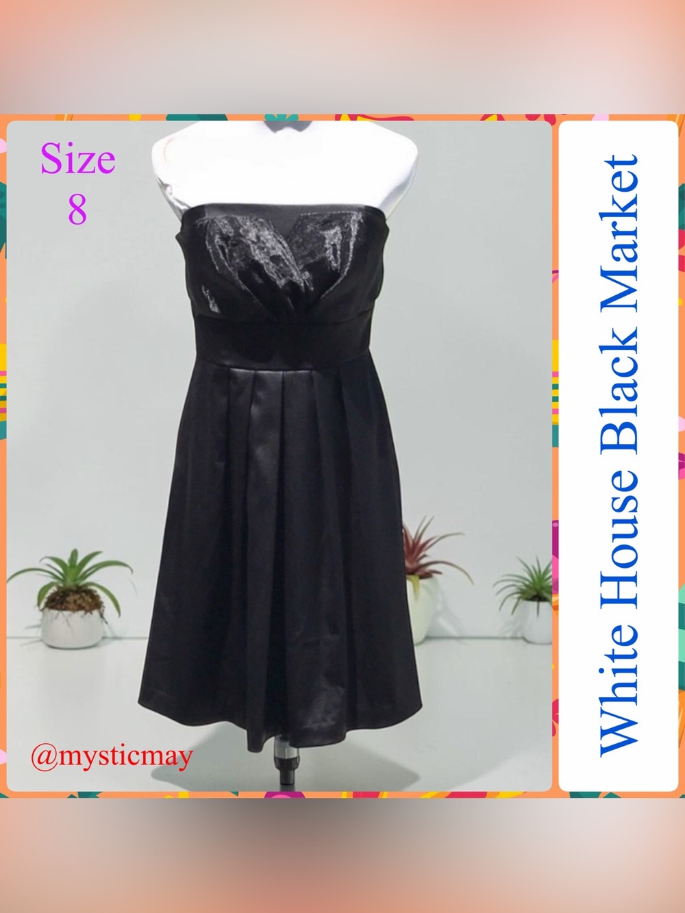 WHITE HOUSE BLACK MARKET Black Strapless Satin Cocktail Party Dress Size 8 or M